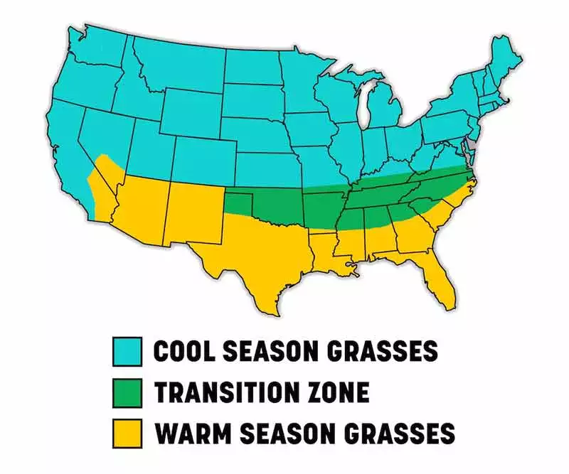 map for warm and cool season grasses zone